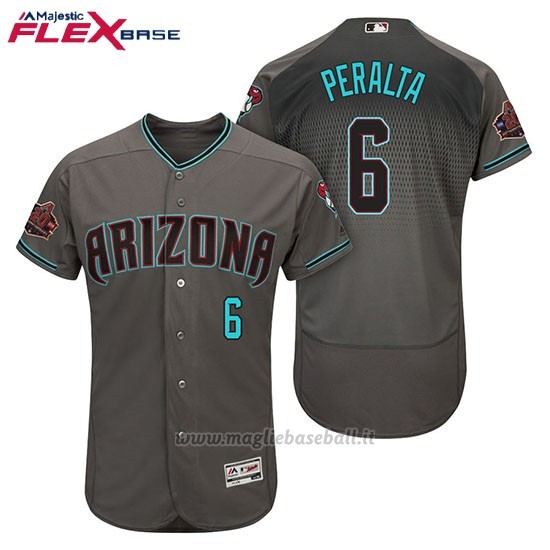 Maglia Baseball Uomo Arizona Diamondbacks 6 David Peralta 6 David Peralta Grigio Aqua Alterner 20 Anniversario Flex Base